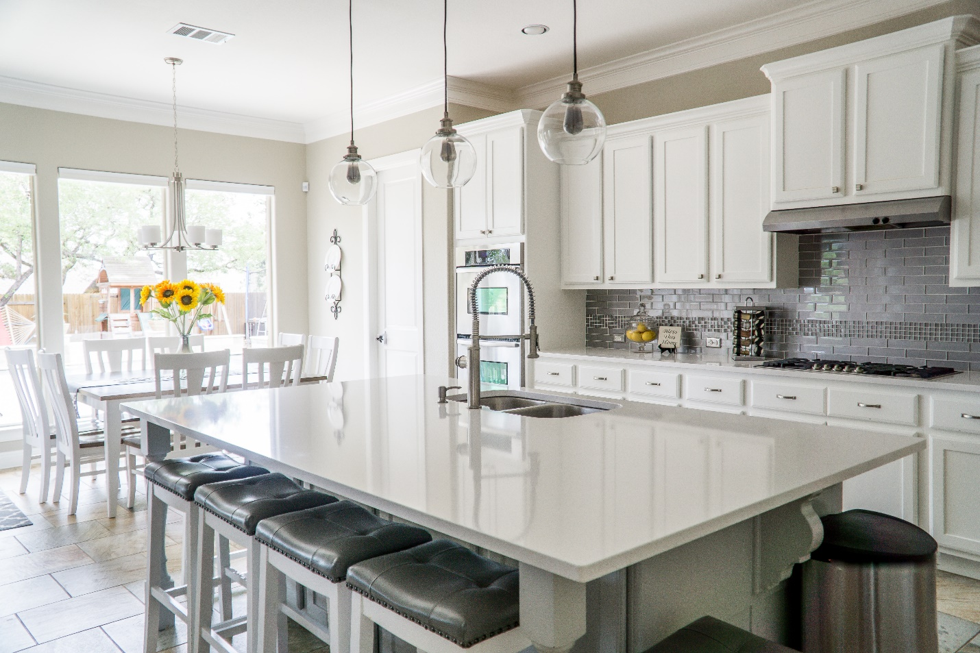 White Cabinets With White Kitchen Island