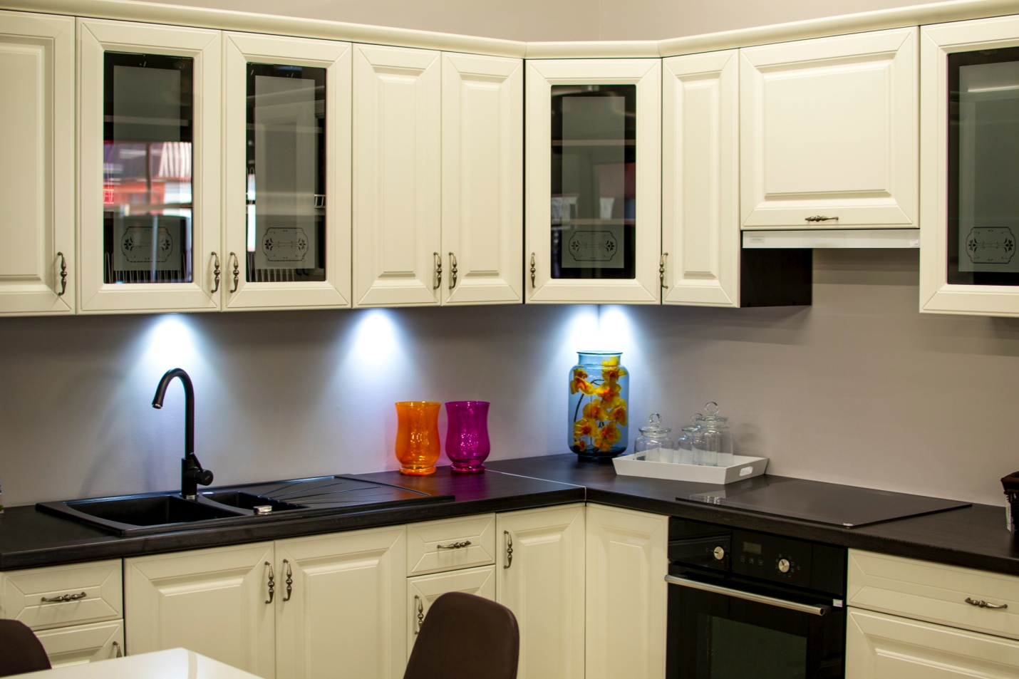 White kitchen cabinets with laminate countertops